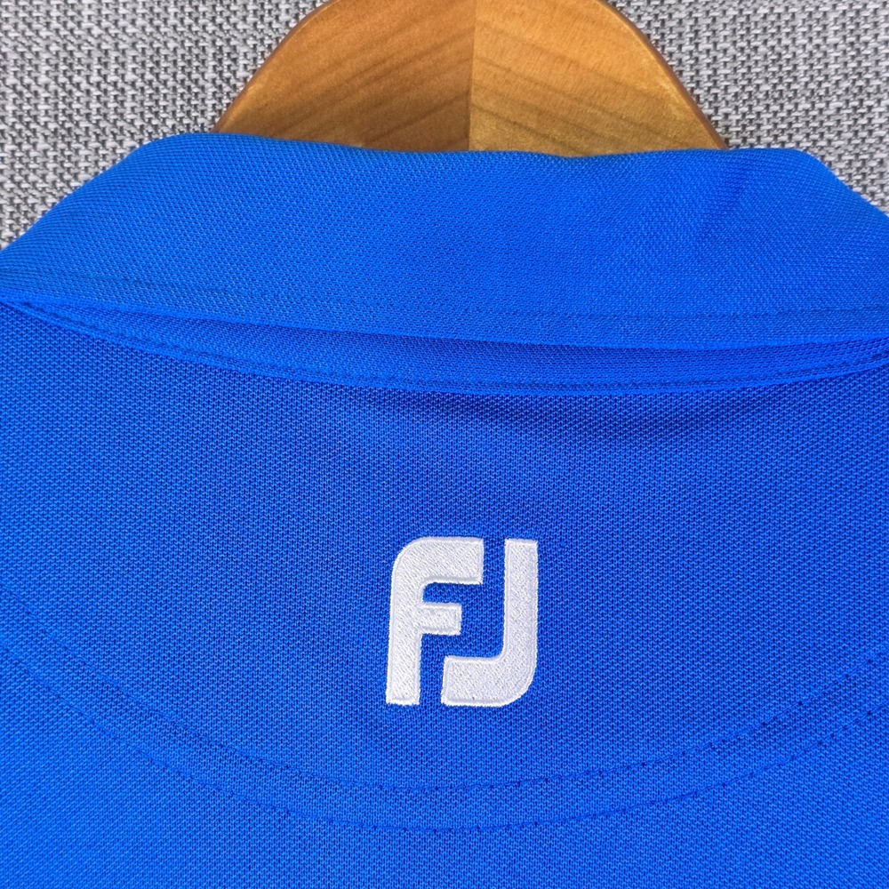 FootJoy Golf Polo Shirt Mens M Royal Blue Contrast Striped Placket Short Sleeve - Picture 6 of 12